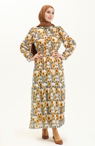 Printed Chiffon Dress 24Y8859-02 Mustard 24Y8859-02