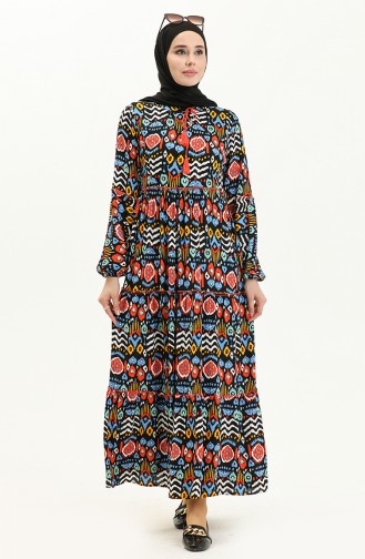 Gemustertes Kleid 24Y8867-01 Schwarz 24Y8867-01