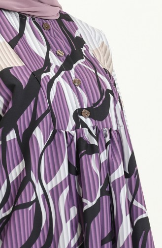 Dijital Baskılı Oversize Elbise 24Y8897-04 Mor Beyaz