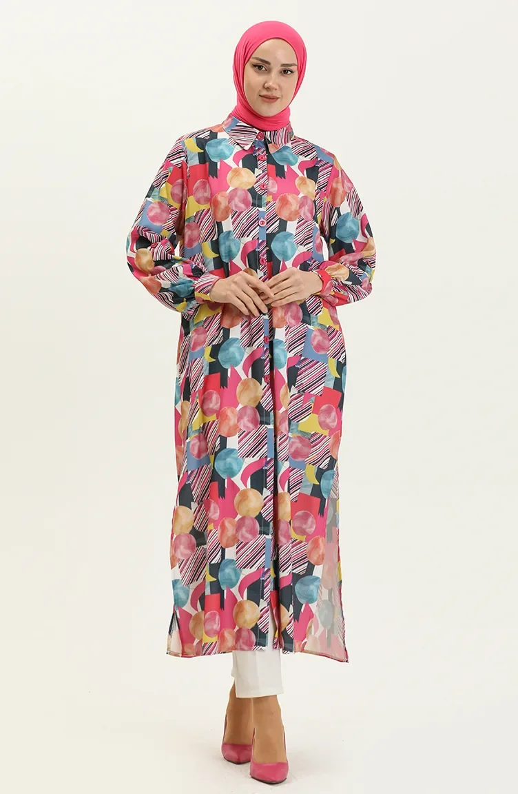 Digital bedruckte lange Tunika 24Y8938C-01 Fuchsia 24Y8938C-01
