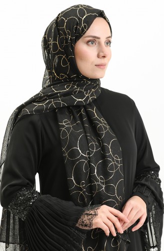 شال سهرة منقوش  0007I-07G-01 أسود 0007G-01