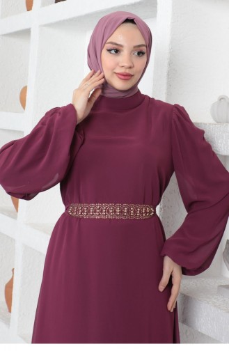 Plum Hijab Evening Dress 14155