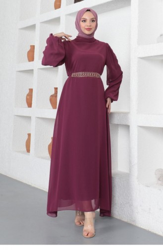 Plum Hijab Evening Dress 14155