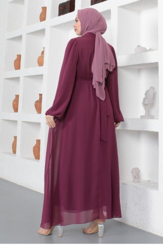 Plum Hijab Evening Dress 14155