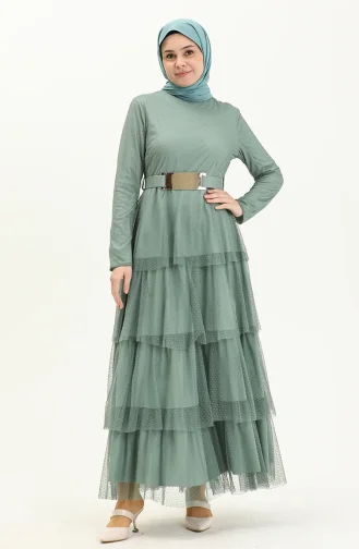 فساتين سهرة بتصميم اسلامي أخضر فاتح 2667