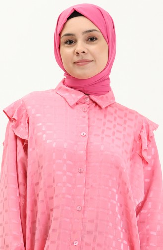 Kolu Volanlı Tunik Pudra