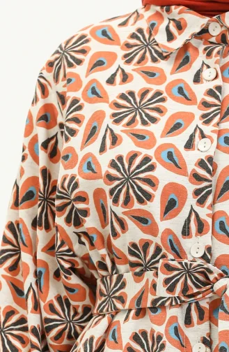Gemustertes Leinenkleid 24Y8905-02 Braun 24Y8905-02