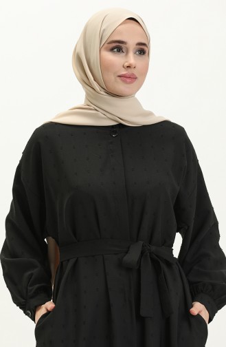 Düğmeli Krep Ferace 24Y8868-01 Siyah