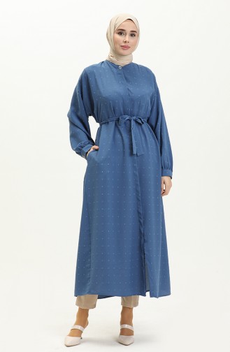 Buttoned Crepe Abaya 24y8868-02 Indigo 24Y8868-02