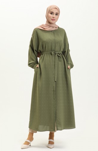 Buttoned Crepe Abaya 24Y8868-03 Khaki 24Y8868-03