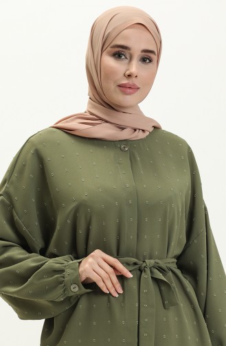 Düğmeli Krep Ferace 24Y8868-03 Haki