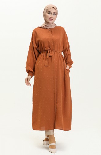 Buttoned Crepe Abaya 24Y8868-07 Brick Red 24Y8868-07