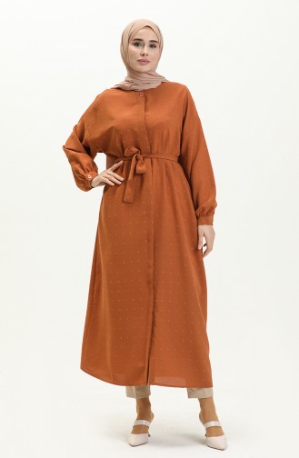 Buttoned Crepe Abaya 24Y8868-07 Brick Red 24Y8868-07