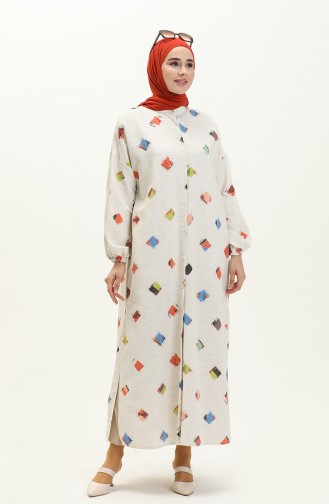 Printed Summer Abaya 24Y8940-04 Ecru Brick Red 24Y8940-04
