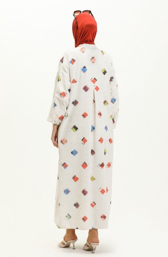 Printed Summer Abaya 24Y8940-04 Ecru Brick Red 24Y8940-04