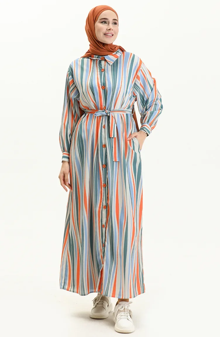 Striped Belted Dress 24Y8887-04 Blue Orange 24Y8887-04