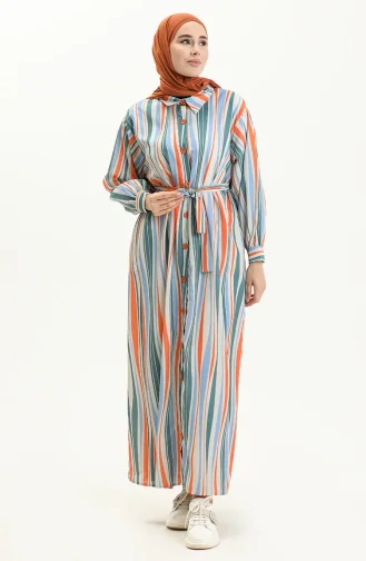 Striped Belted Dress 24Y8887-04 Blue Orange 24Y8887-04