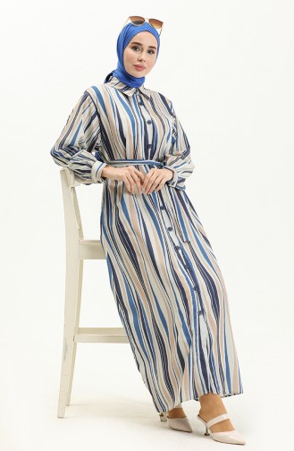 Striped Belted Dress 24Y8887-05 Navy Blue Beige 24Y8887-05