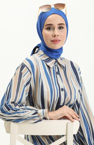 Gestreiftes Kleid mit Gürtel 24Y8887-05 Marinebeige 24Y8887-05