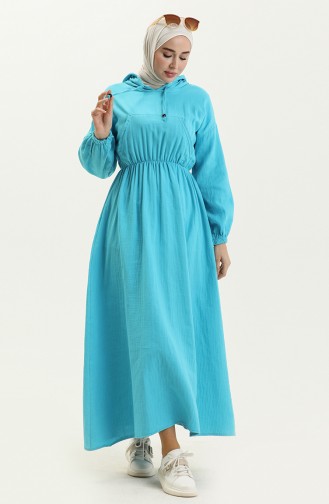 Muslin Fabric Hooded Dress 24Y8895-01 Turquoise 24Y8895-01