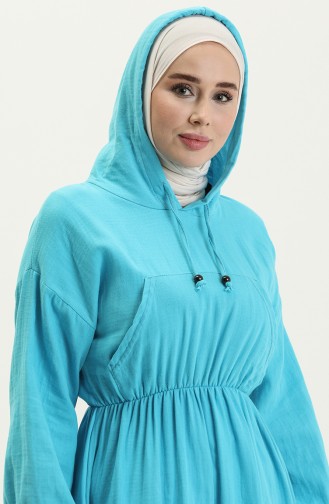 Muslin Fabric Hooded Dress 24Y8895-01 Turquoise 24Y8895-01