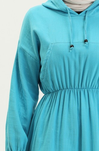 Muslin Fabric Hooded Dress 24Y8895-01 Turquoise 24Y8895-01
