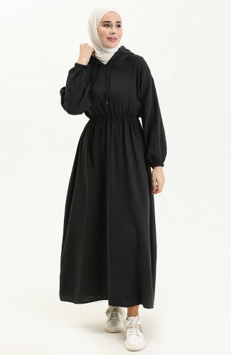 Muslin Fabric Hooded Dress 24y8895-02 Black 24Y8895-02