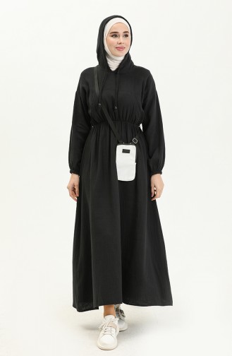 Muslin Fabric Hooded Dress 24y8895-02 Black 24Y8895-02