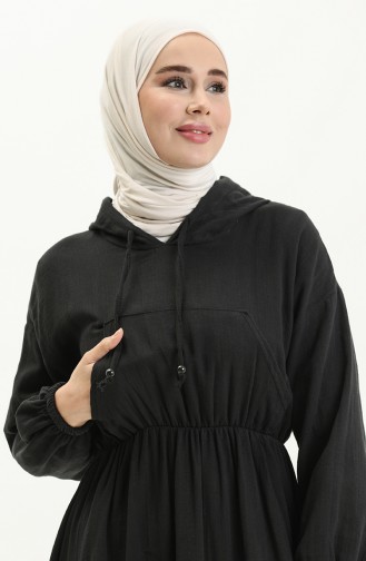 Muslin Fabric Hooded Dress 24y8895-02 Black 24Y8895-02