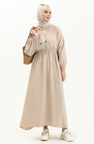 Muslin Fabric Hooded Dress 24Y8895-03 Beige 24Y8895-03