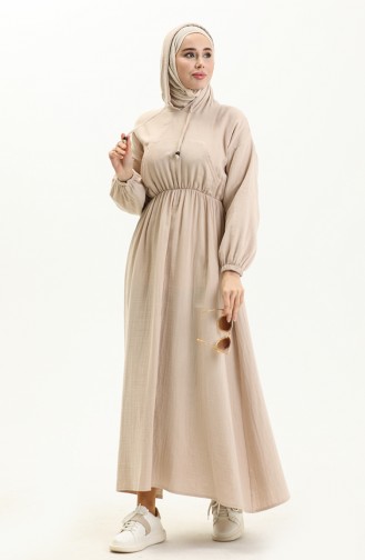 Muslin Fabric Hooded Dress 24Y8895-03 Beige 24Y8895-03