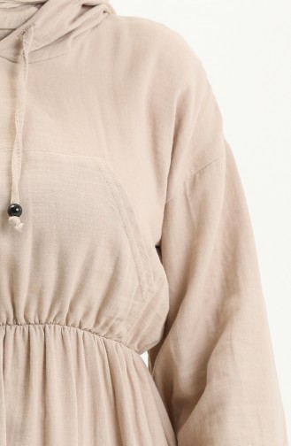 Muslin Fabric Hooded Dress 24Y8895-03 Beige 24Y8895-03