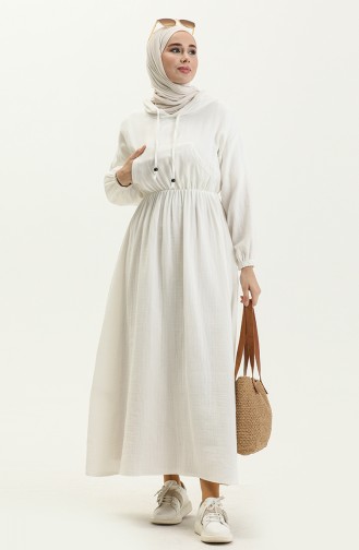 Muslin Fabric Hooded Dress 24y8895-04 Ecru 24Y8895-04