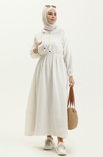 Musselin-Stoff Kleid mit Kapuze 24Y8895-04 Ecru 24Y8895-04