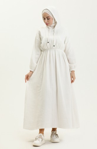 Muslin Fabric Hooded Dress 24y8895-04 Ecru 24Y8895-04