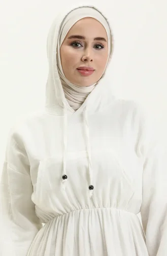 Müslin Kumaş Kapüşonlu Elbise 24Y8895-04 Ekru