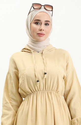 فستان من قماش موسلين بقبعة  24Y8895-08 أصفر فاتح 24Y8895-08