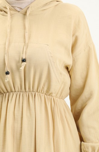 Müslin Kumaş Kapüşonlu Elbise 24Y8895-08 Açık Sarı