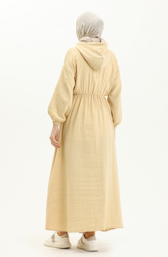 Müslin Kumaş Kapüşonlu Elbise 24Y8895-08 Açık Sarı
