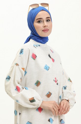 Gemusterte Sommer Abaya 24Y8940-01 Ecru Rosa 24Y8940-01