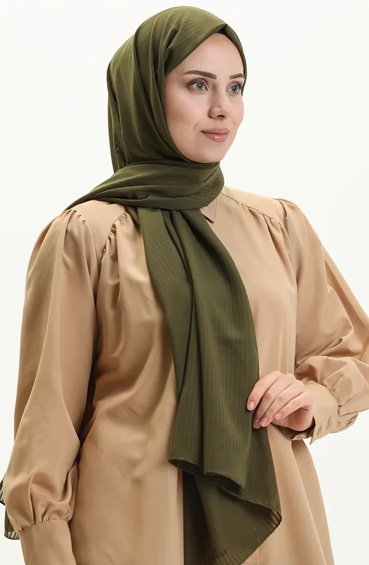 Yollu Krep Şal 0009-14 Haki