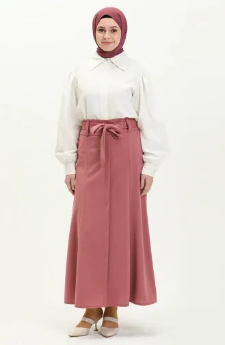Jupe Hijab Détail Ceinture 15M01-01 Rose Poudré 15M01-01