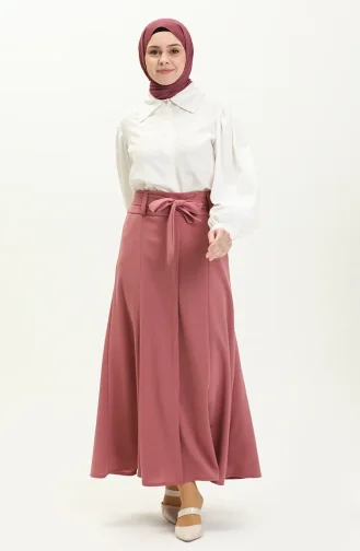 Jupe Hijab Détail Ceinture 15M01-01 Rose Poudré 15M01-01