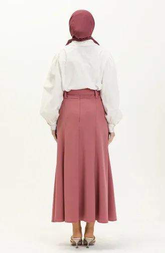Jupe Hijab Détail Ceinture 15M01-01 Rose Poudré 15M01-01