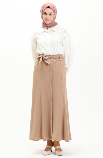 Belt Detailed Hijab Skirt 15M01-04 Light Wheat 15M01-04