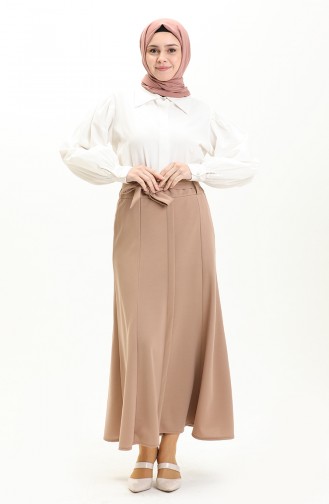 Belt Detailed Hijab Skirt 15M01-04 Light Wheat 15M01-04