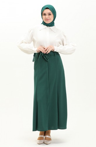 Belt Detailed Hijab Skirt 15M01-05 Emerald Green 15M01-05