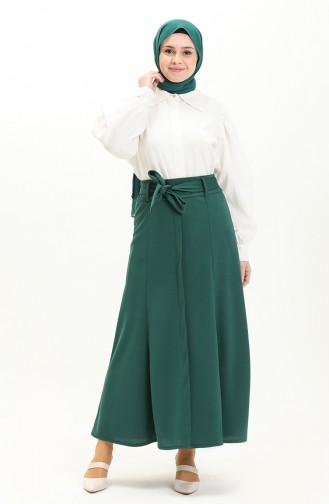 Belt Detailed Hijab Skirt 15M01-05 Emerald Green 15M01-05