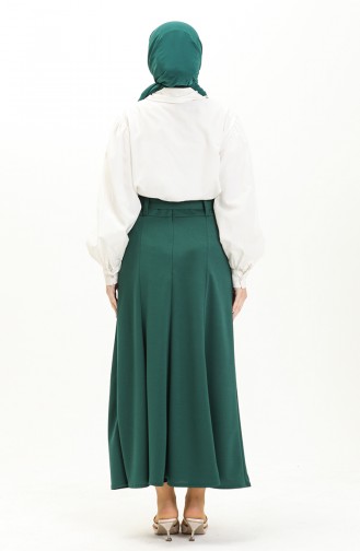 تنورة حجاب بتفاصيل حزام 15M01-05 لون أخضر زمردي 15M01-05