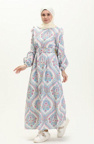 Robe en Lin à Motifs 24Y8903-01 Poudre Bleu 24Y8903-01